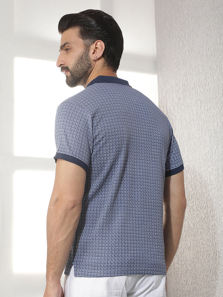 cobb blue checked polo neck t-shirt