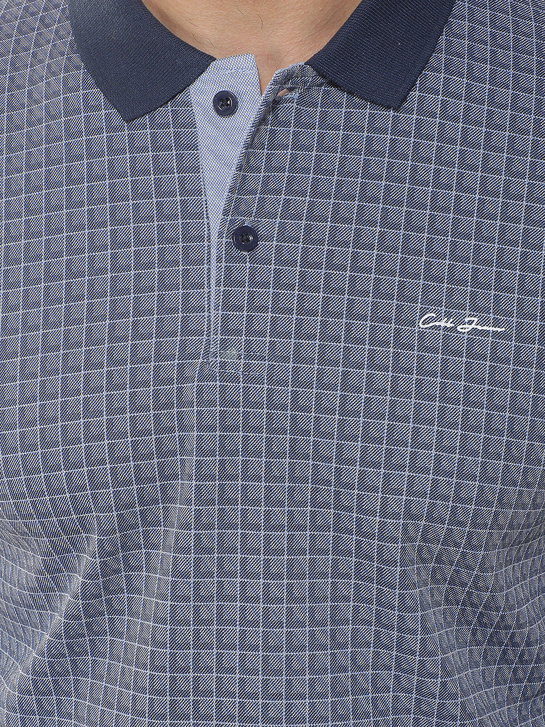 COBB BLUE CHECKED POLO NECK T-SHIRT