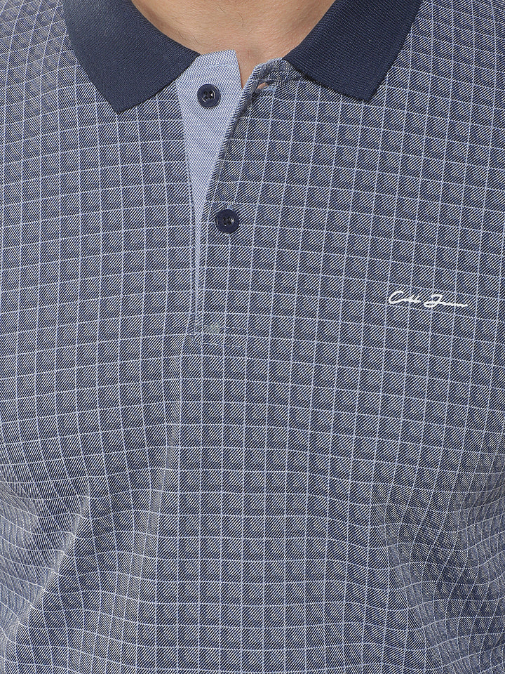 COBB BLUE CHECKED POLO NECK T-SHIRT