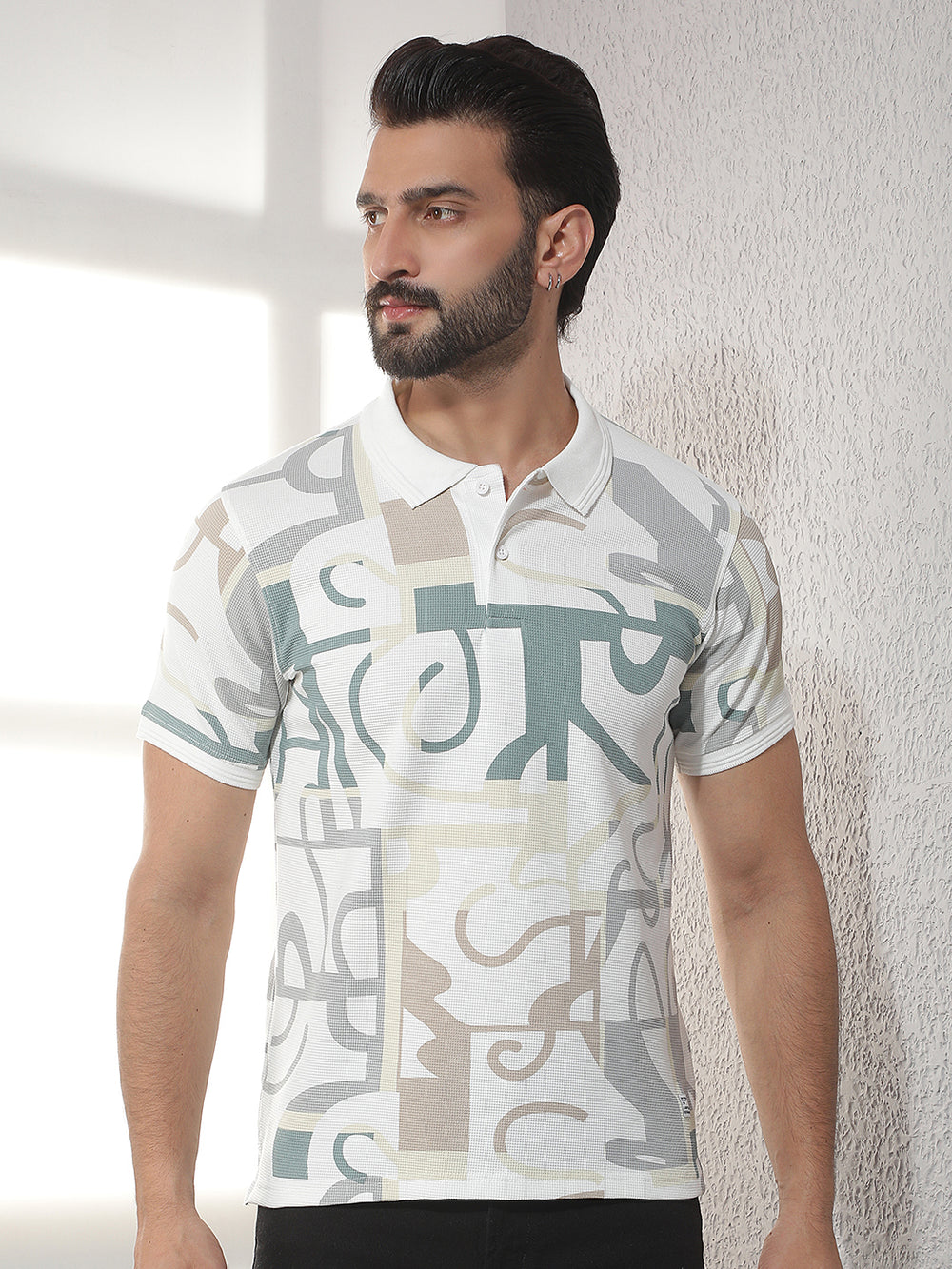 cobb white printed polo neck t-shirt