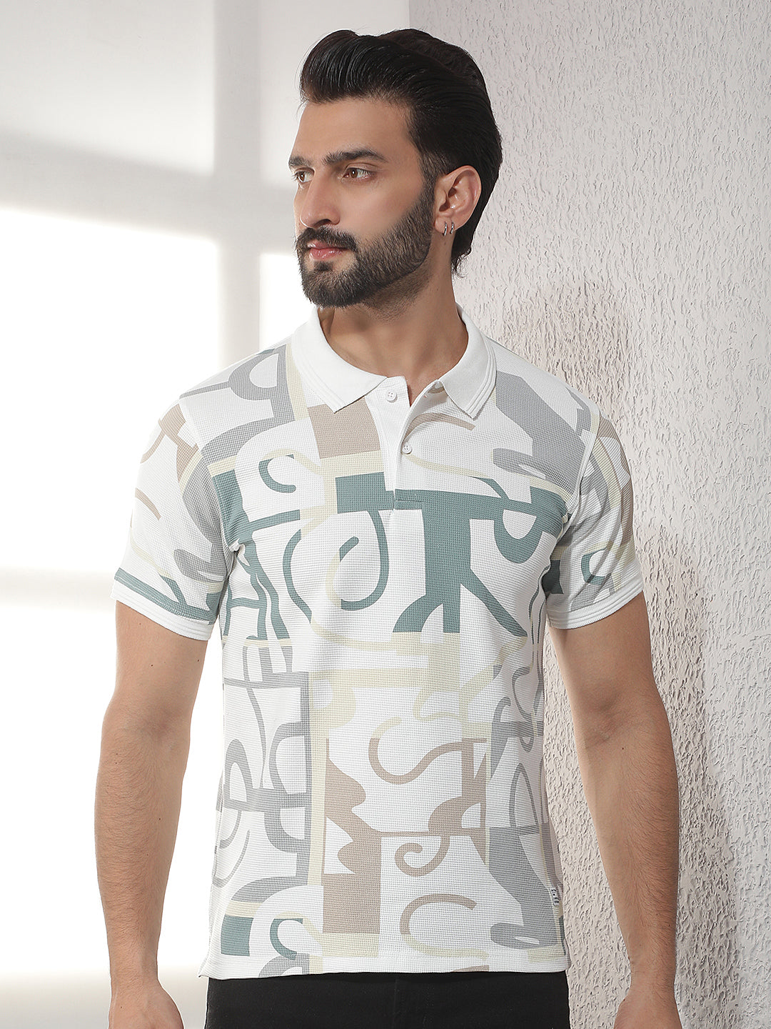 cobb white printed polo neck t-shirt