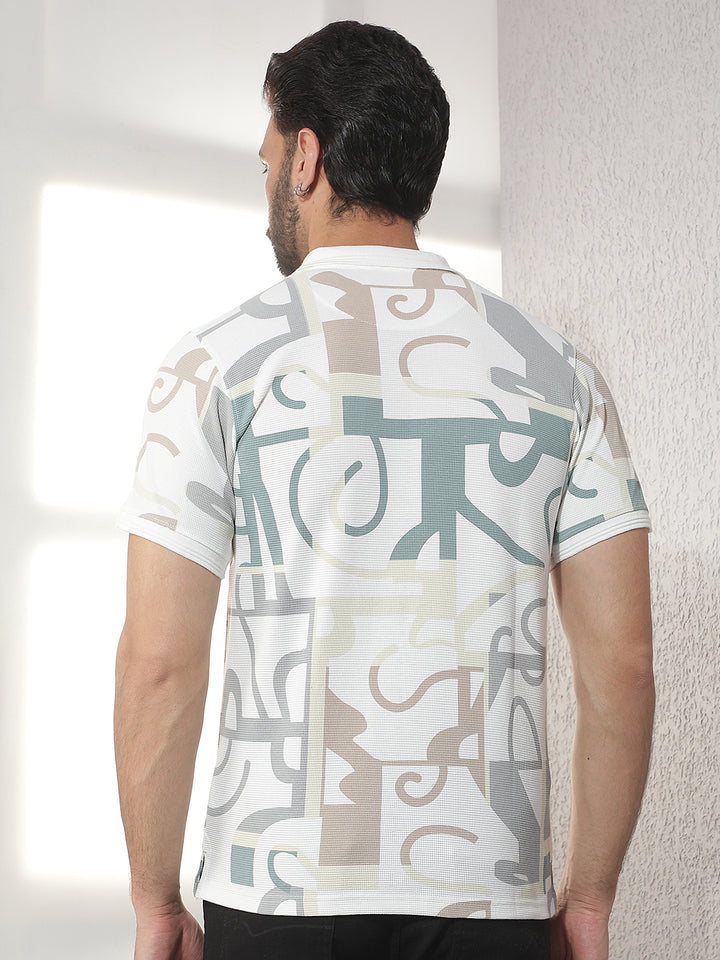cobb white printed polo neck t-shirt