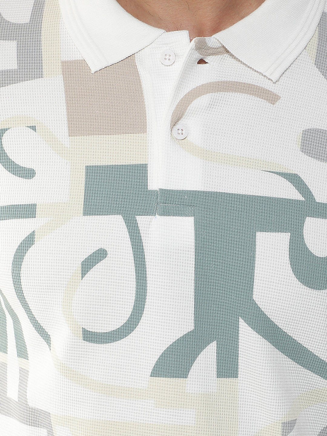 COBB WHITE PRINTED POLO NECK T-SHIRT