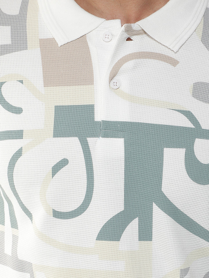 COBB WHITE PRINTED POLO NECK T-SHIRT