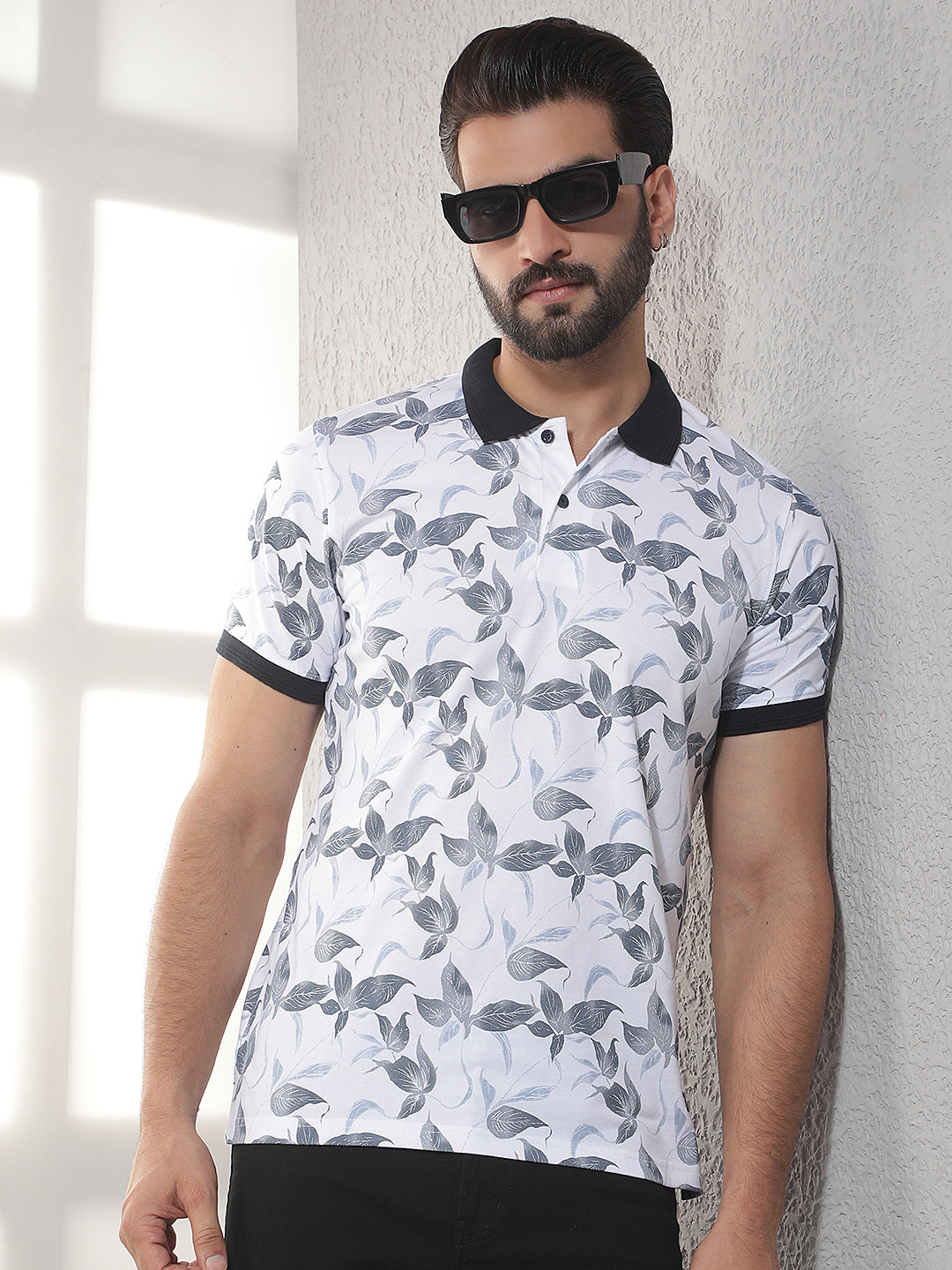 cobb white printed polo neck t-shirt
