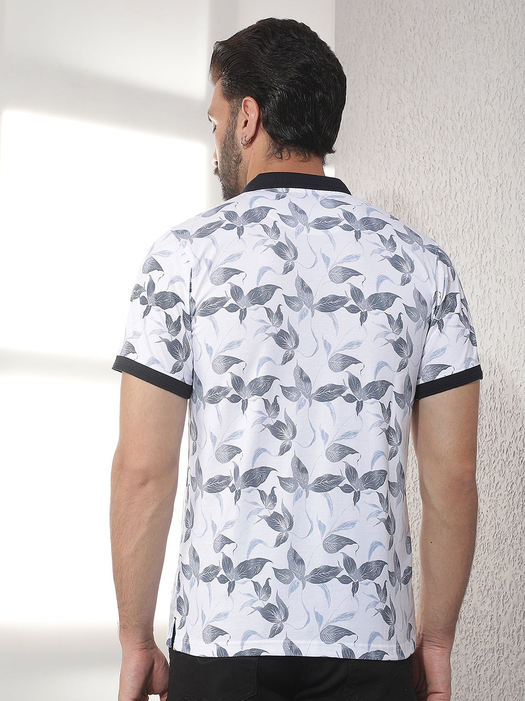 cobb white printed polo neck t-shirt