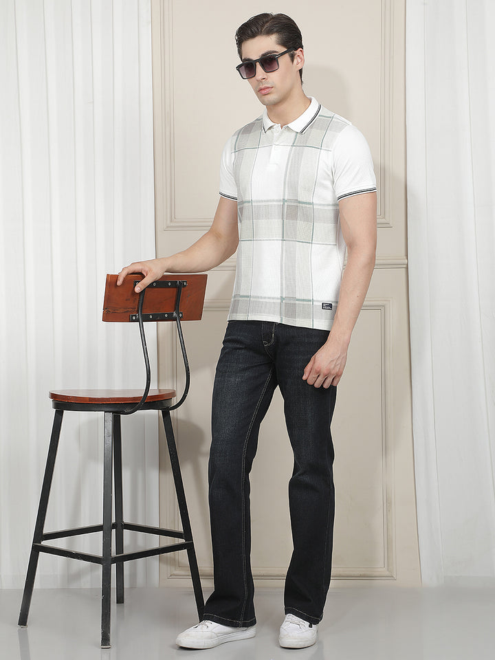 WHITE STRIPED POLO T-SHIRT