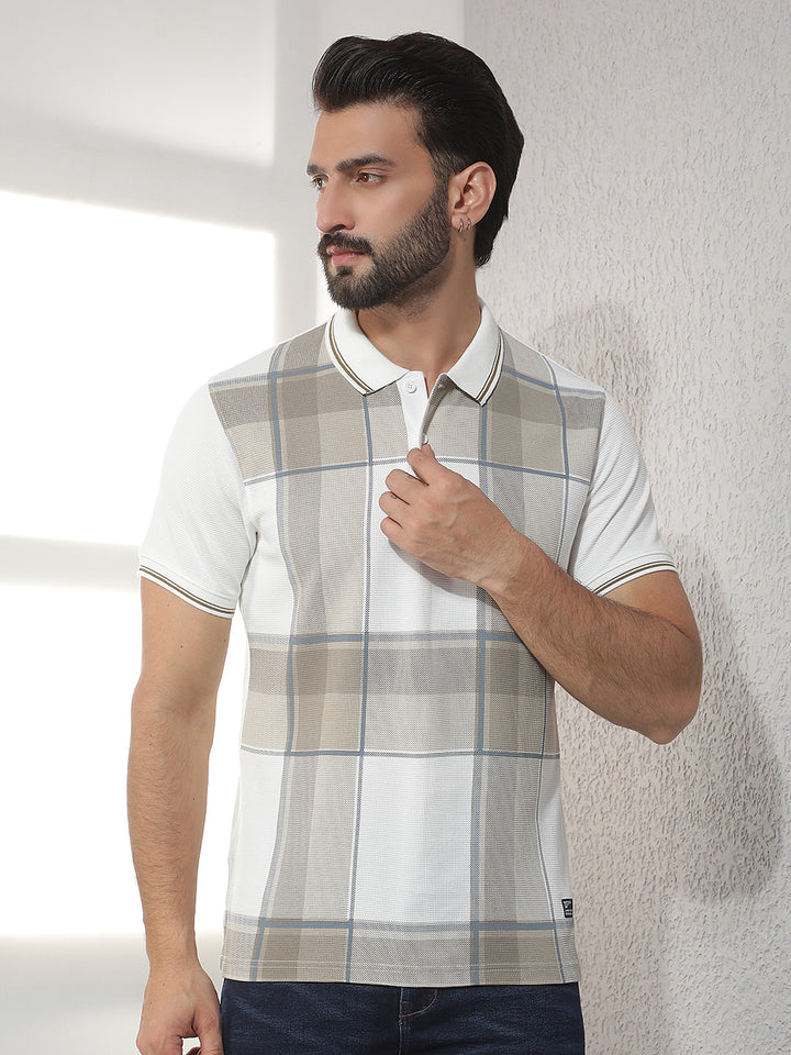 cobb cream checked polo neck t-shirt