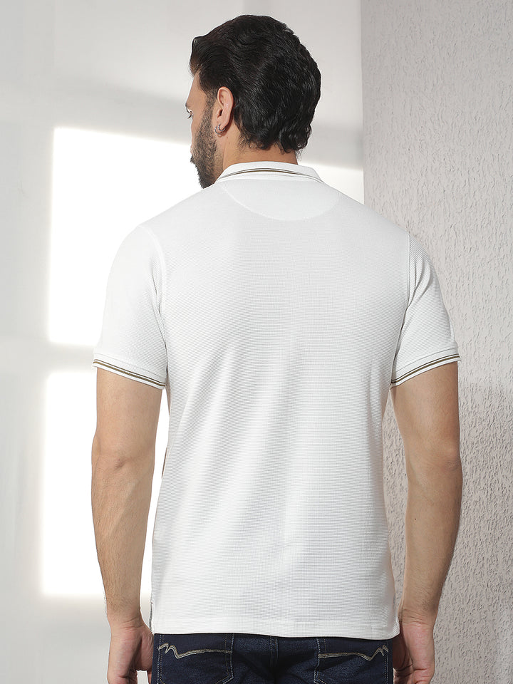 cobb cream checked polo neck t-shirt