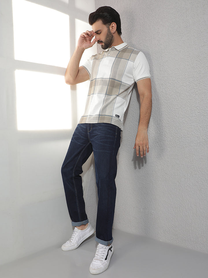 COBB CREAM CHECKED POLO NECK T-SHIRT