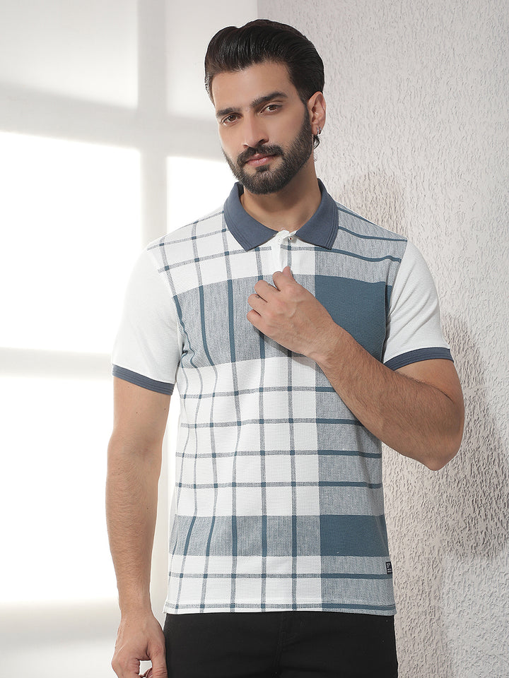 cobb white checked polo neck t-shirt