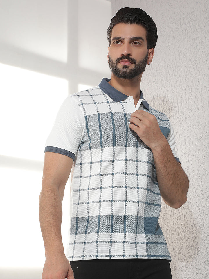 cobb white checked polo neck t-shirt