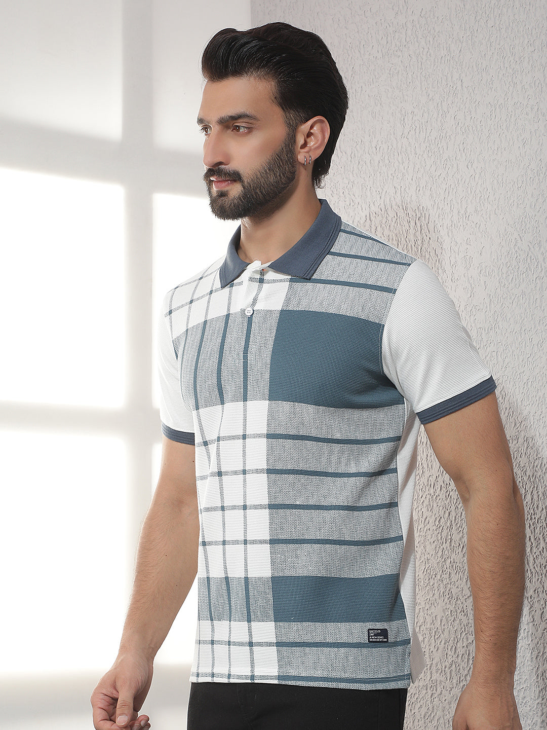cobb white checked polo neck t-shirt