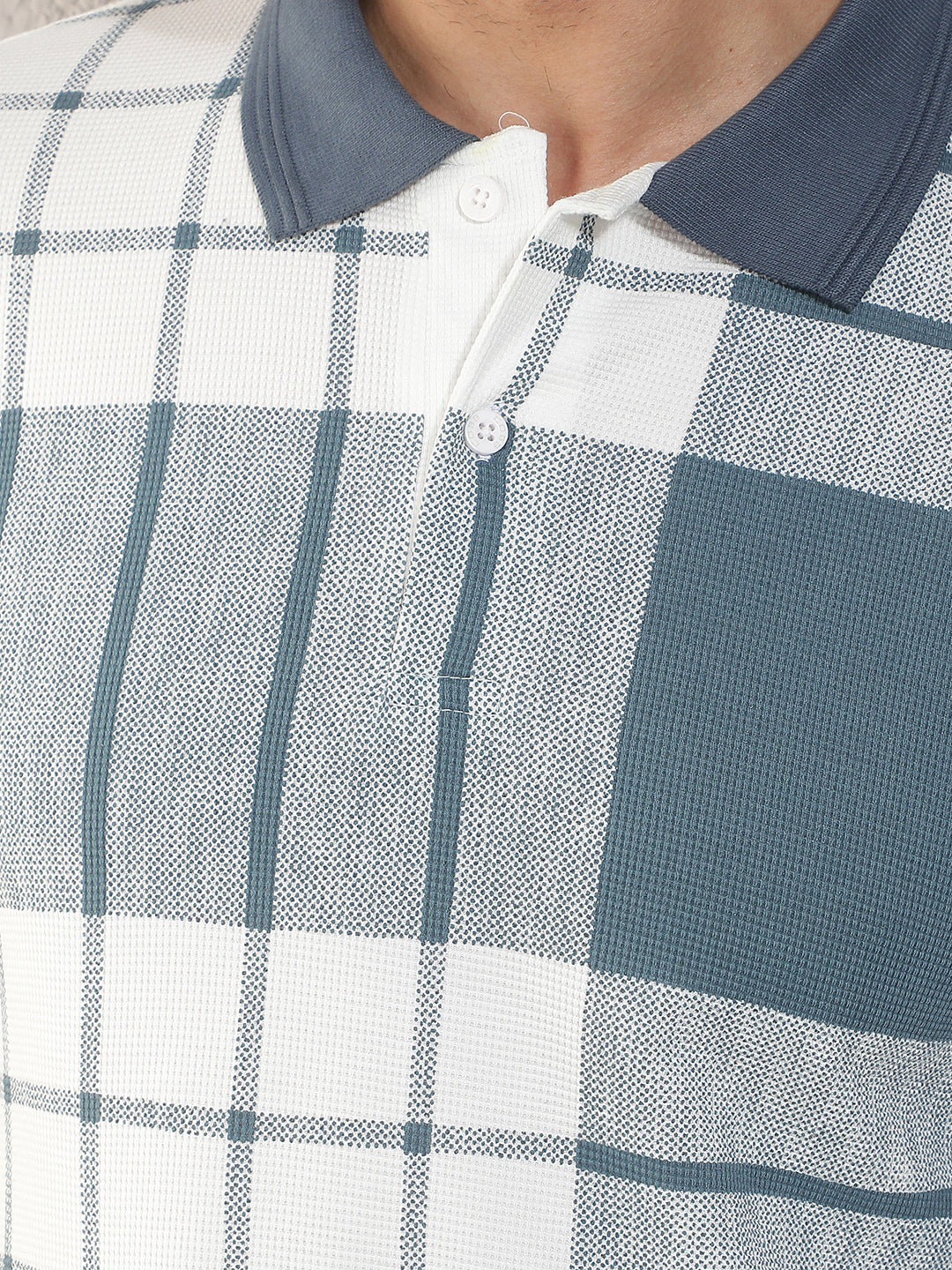 COBB WHITE CHECKED POLO NECK T-SHIRT
