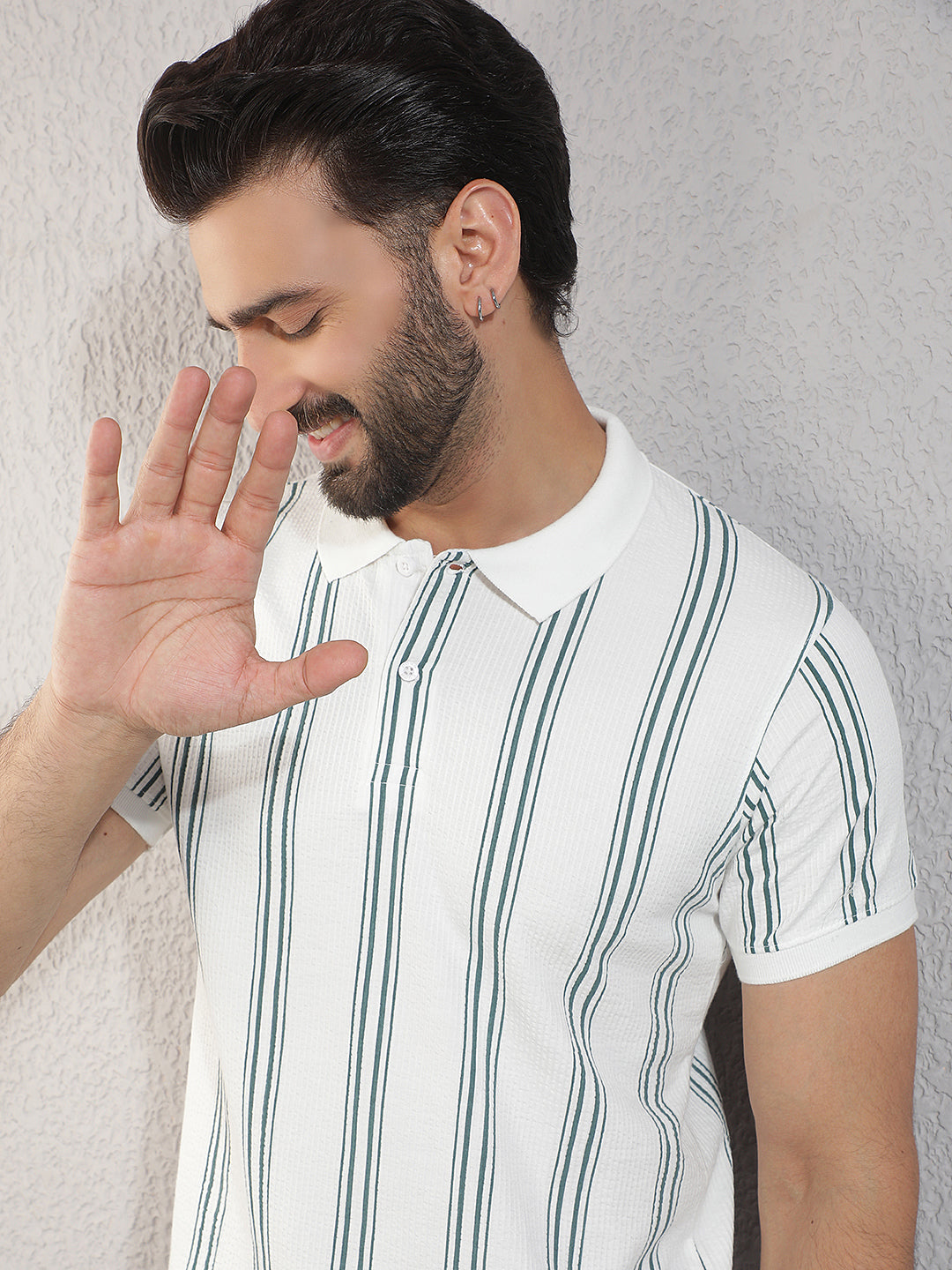cobb white striped polo neck t-shirt