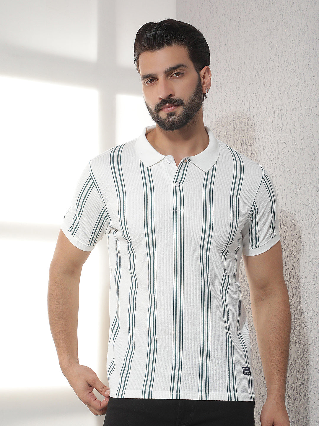 cobb white striped polo neck t-shirt