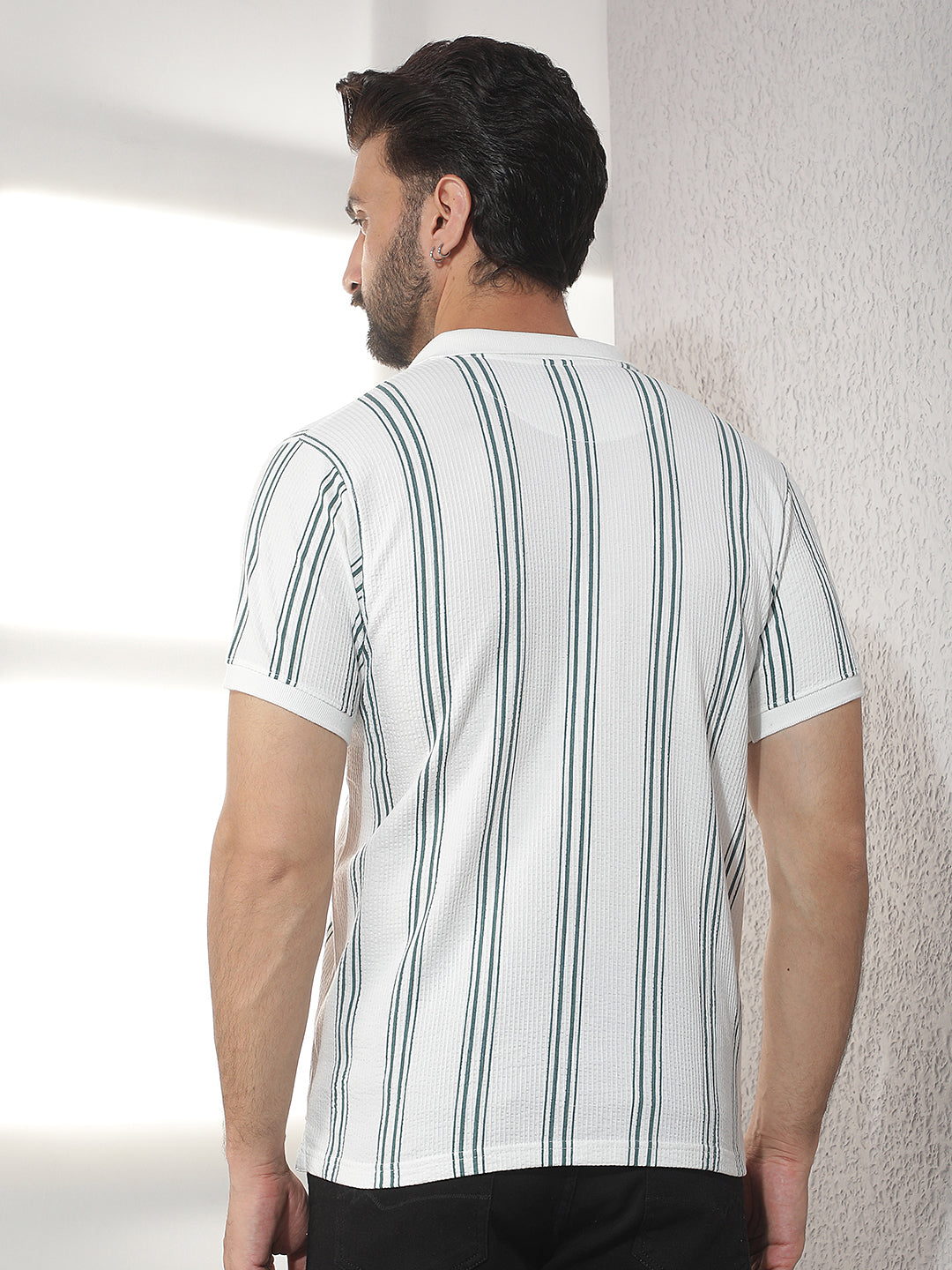 cobb white striped polo neck t-shirt