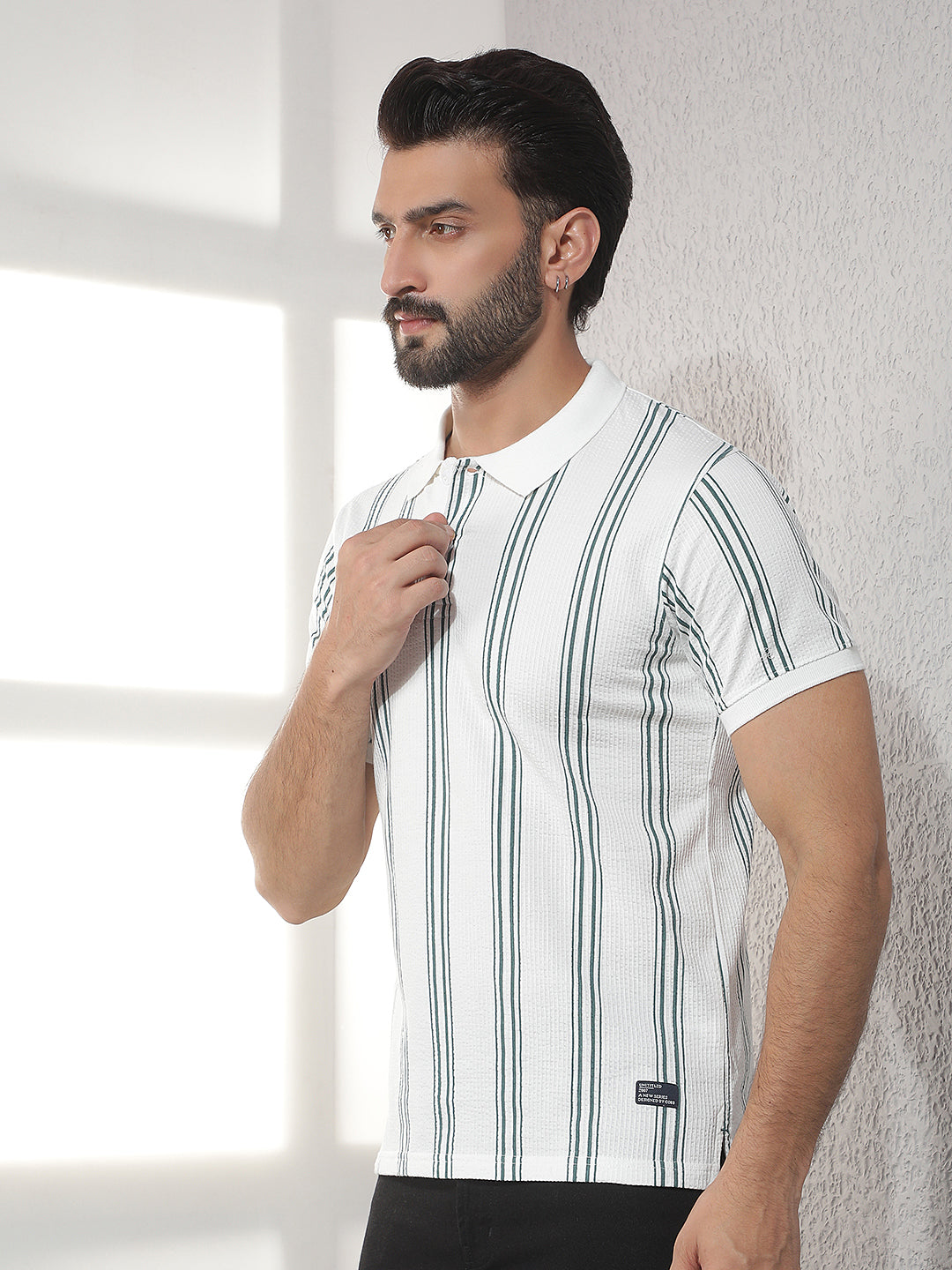 cobb white striped polo neck t-shirt