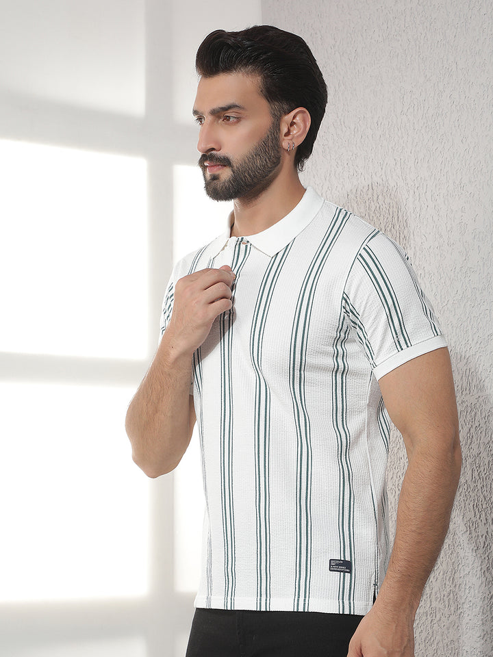 cobb white striped polo neck t-shirt