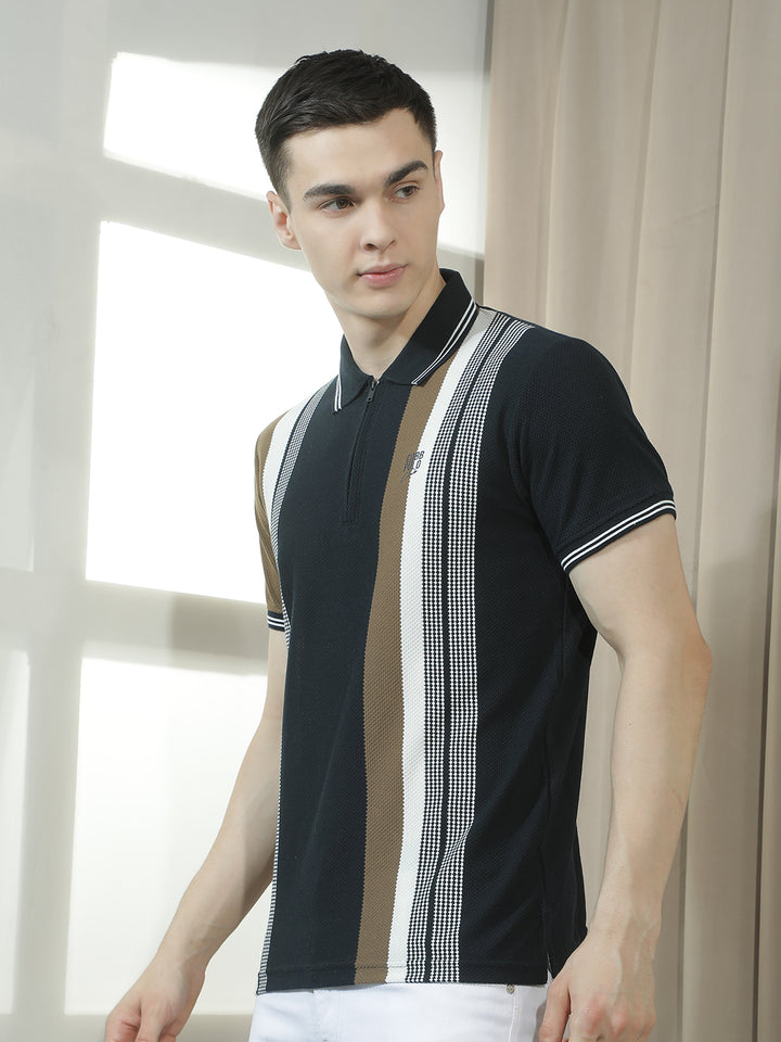 cobb multicolor striped polo neck t-shirt