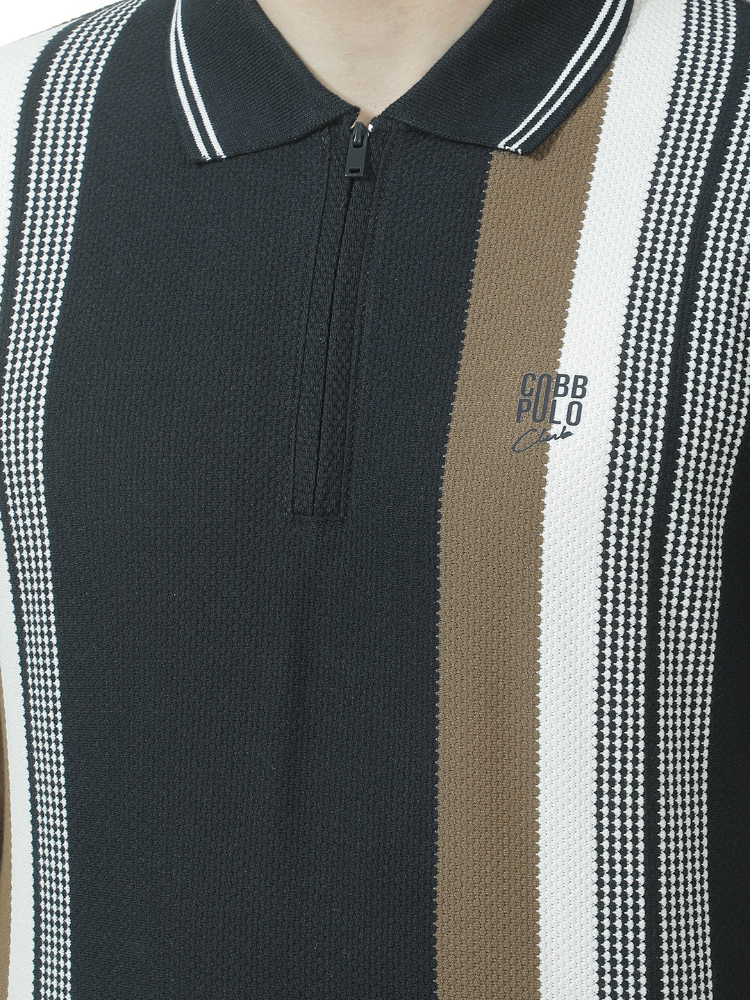 COBB MULTICOLOR STRIPED POLO NECK T-SHIRT