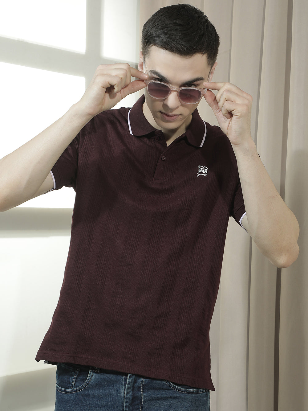 cobb wine solid polo neck t-shirt