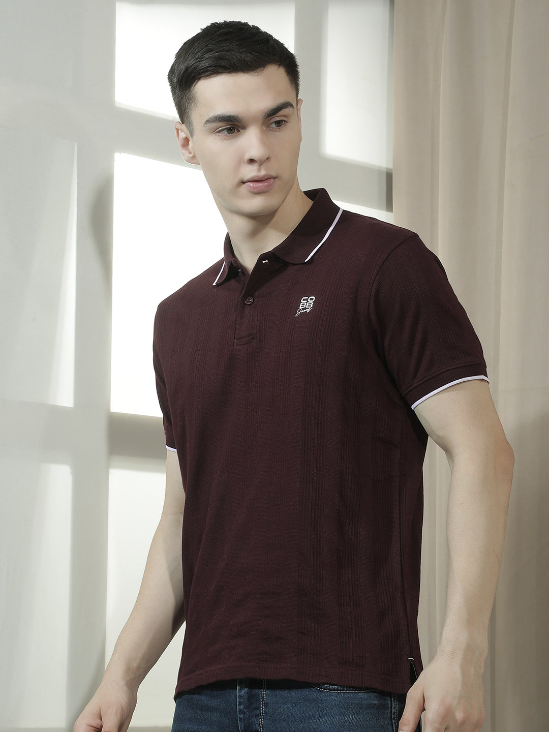 cobb wine solid polo neck t-shirt