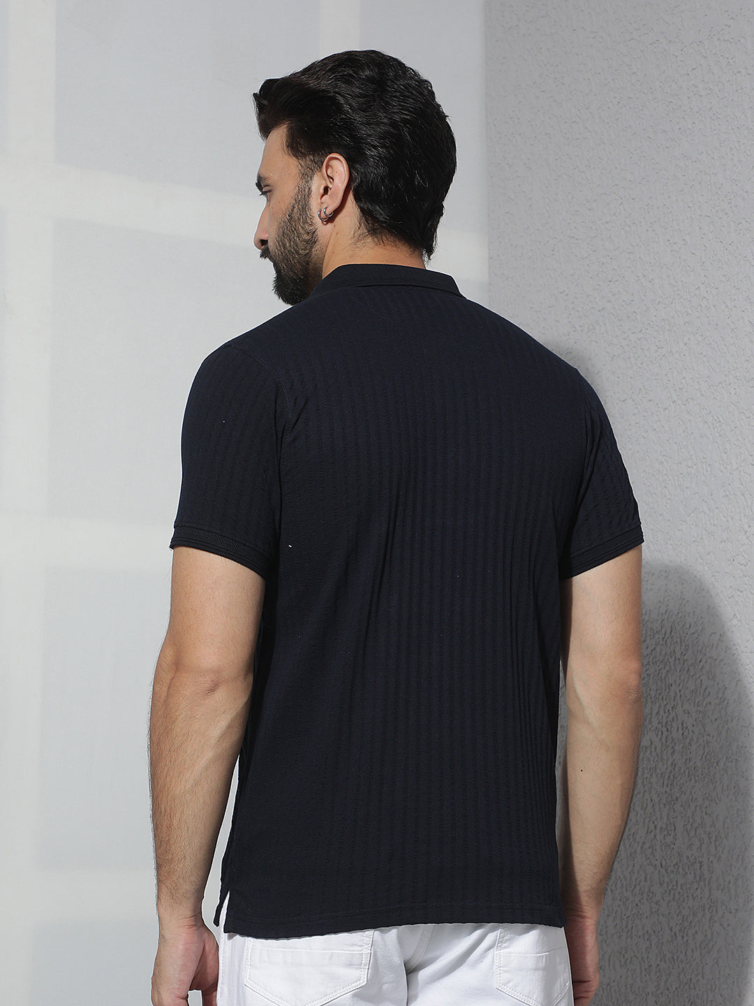 cobb navy blue solid polo neck t-shirt