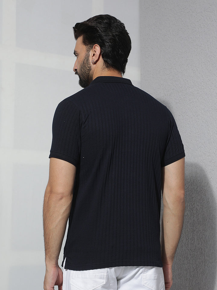 cobb navy blue solid polo neck t-shirt
