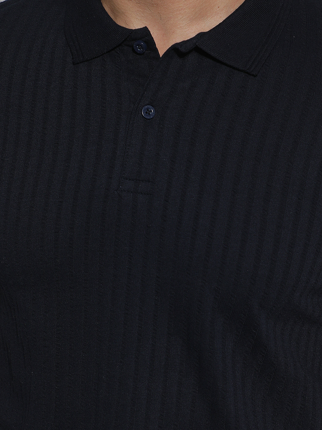 COBB NAVY BLUE SOLID POLO NECK T-SHIRT