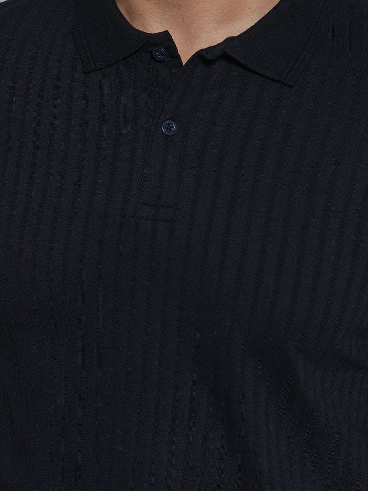 COBB NAVY BLUE SOLID POLO NECK T-SHIRT