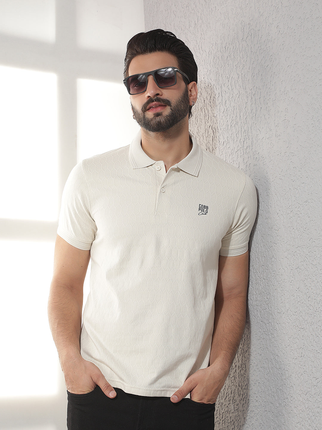 cobb cream solid polo neck t-shirt