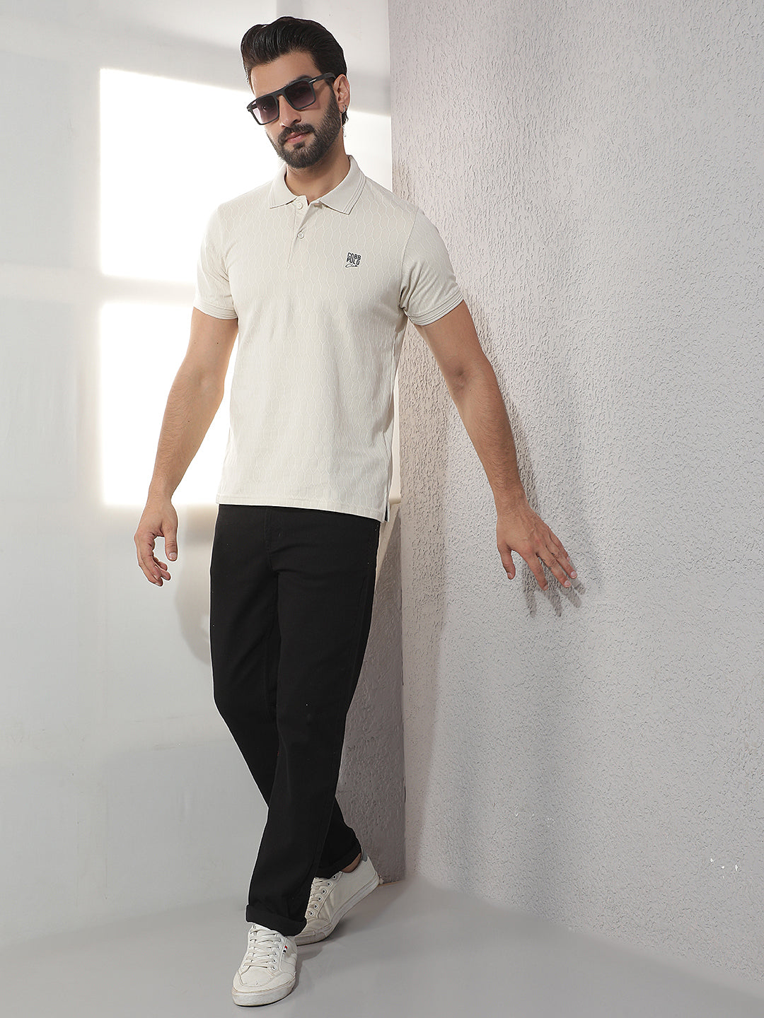 COBB CREAM SOLID POLO NECK T-SHIRT