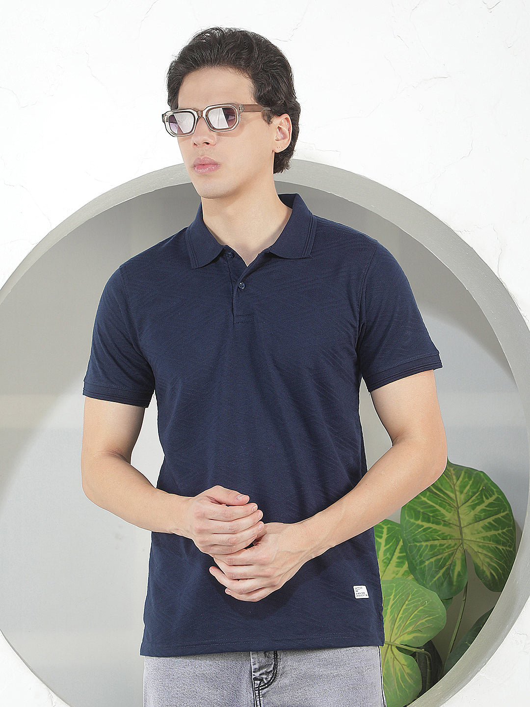 navy blue textured polo t-shirt