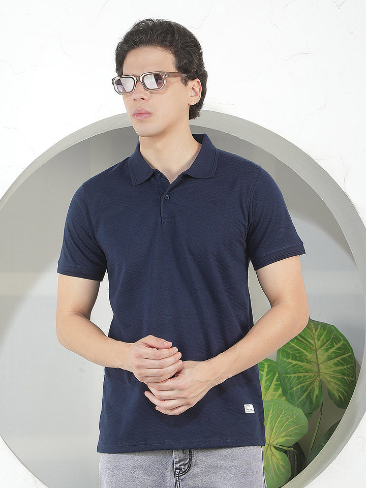 navy blue textured polo t-shirt