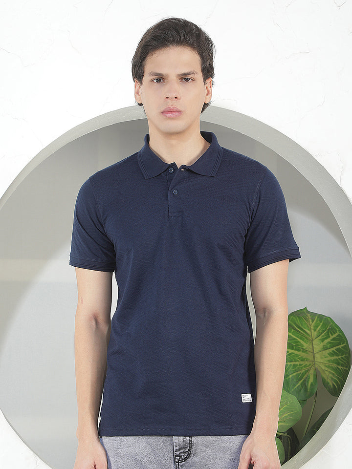 navy blue textured polo t-shirt
