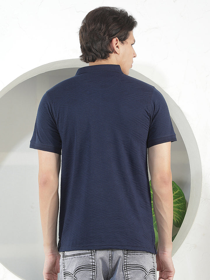 navy blue textured polo t-shirt
