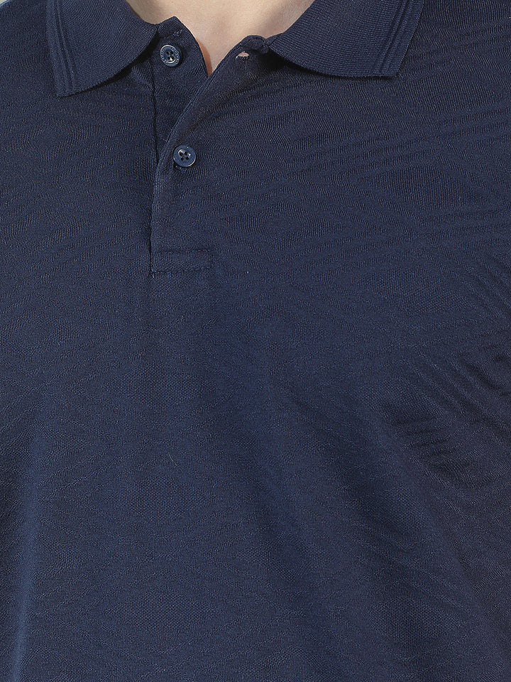 navy blue textured polo t-shirt
