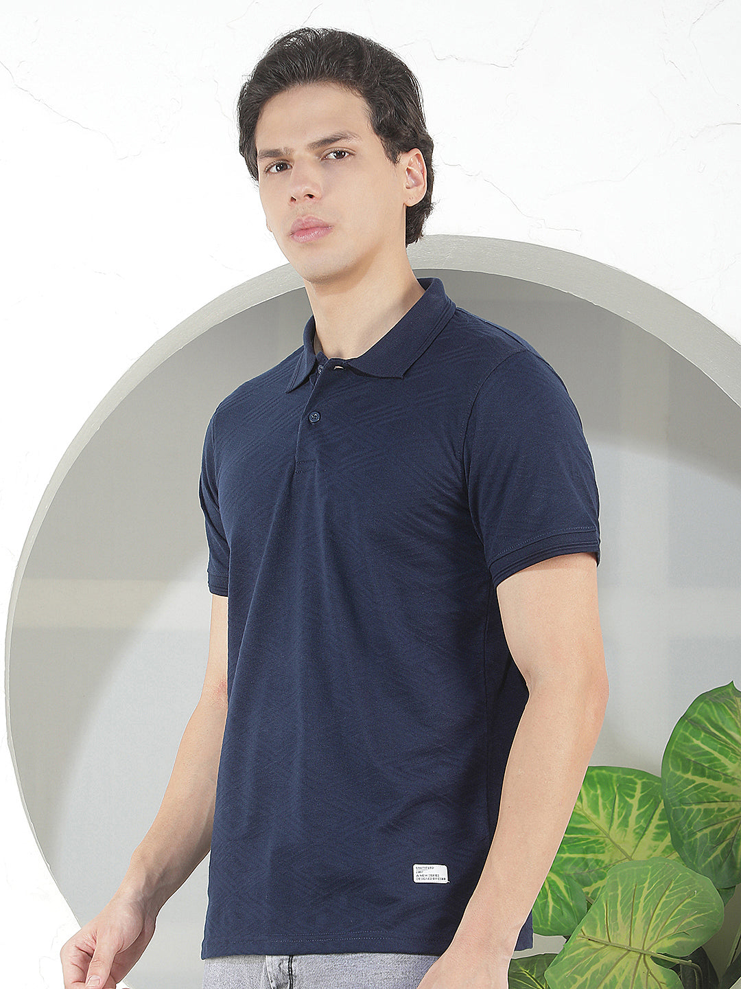 NAVY BLUE TEXTURED POLO T-SHIRT