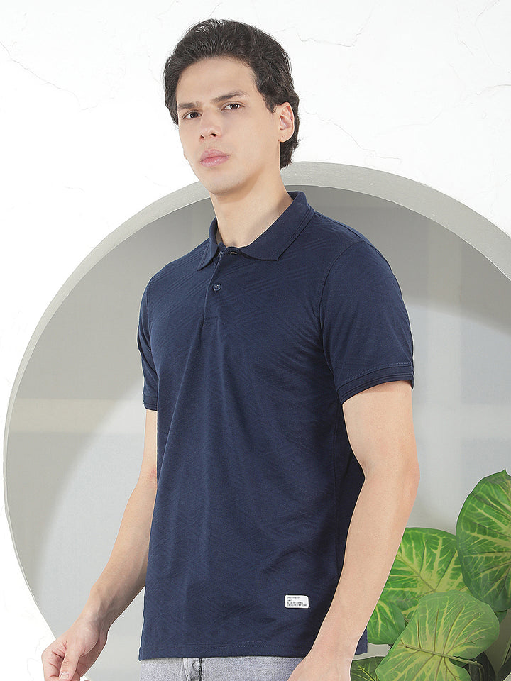 NAVY BLUE TEXTURED POLO T-SHIRT
