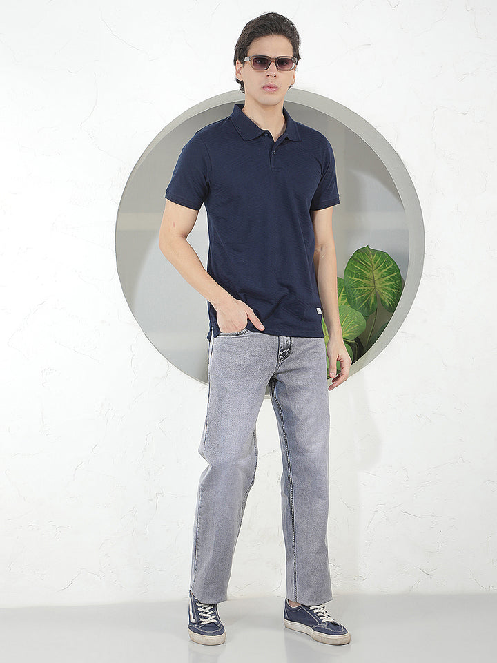 NAVY BLUE TEXTURED POLO T-SHIRT