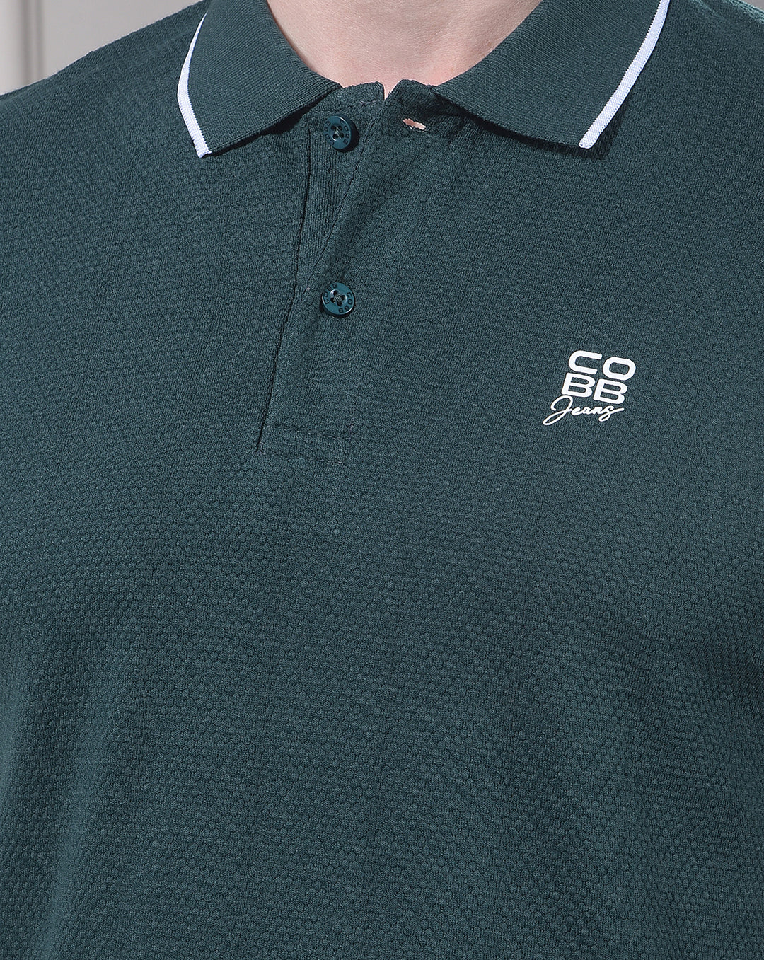 COBB BOTAL GREEN SOLID POLO NECK T-SHIRT