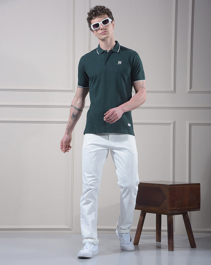 COBB BOTAL GREEN SOLID POLO NECK T-SHIRT