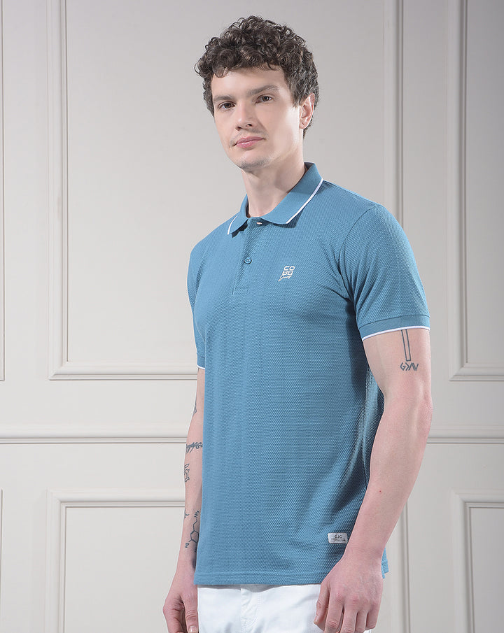cobb blue solid polo neck t-shirt