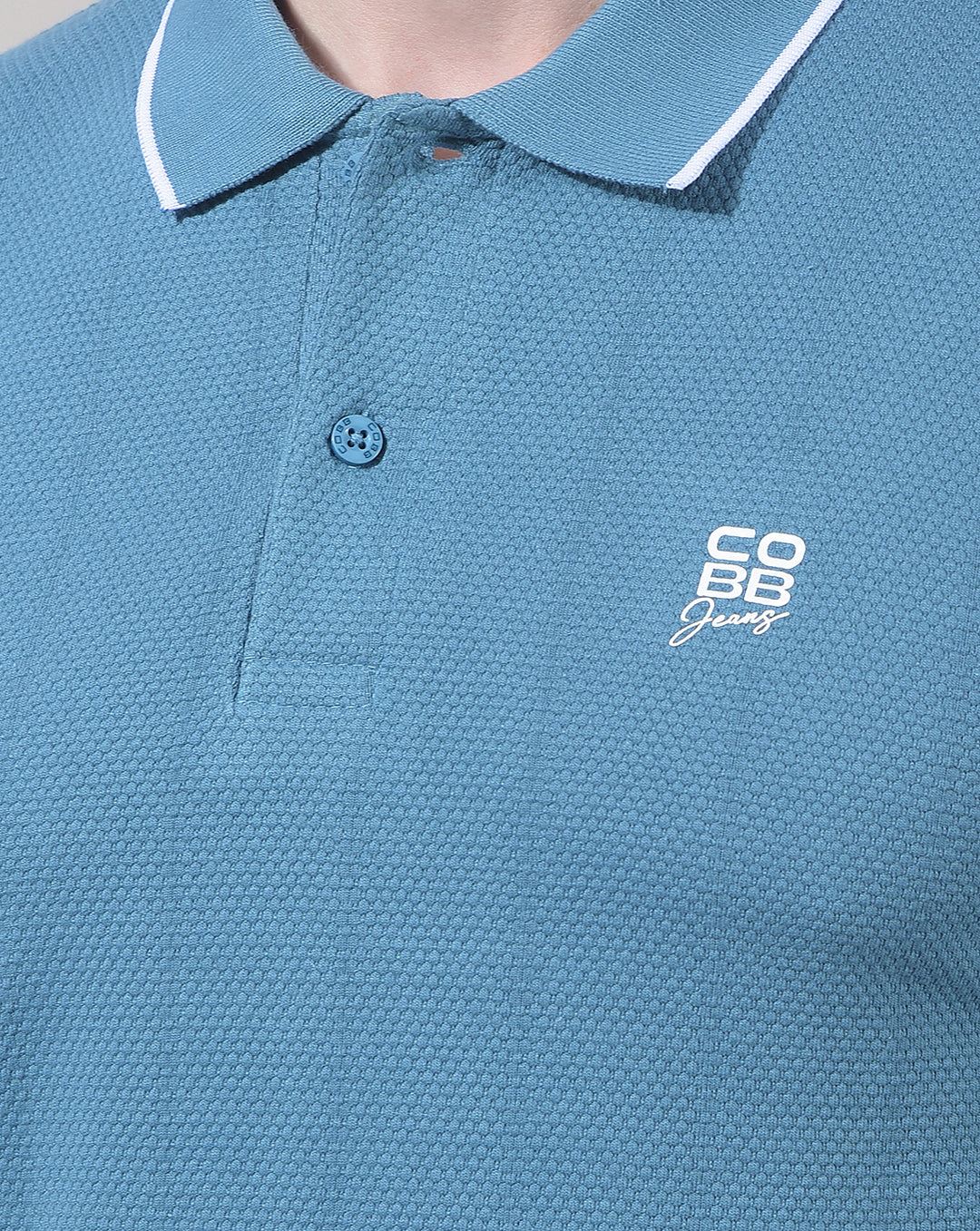 COBB BLUE SOLID POLO NECK T-SHIRT