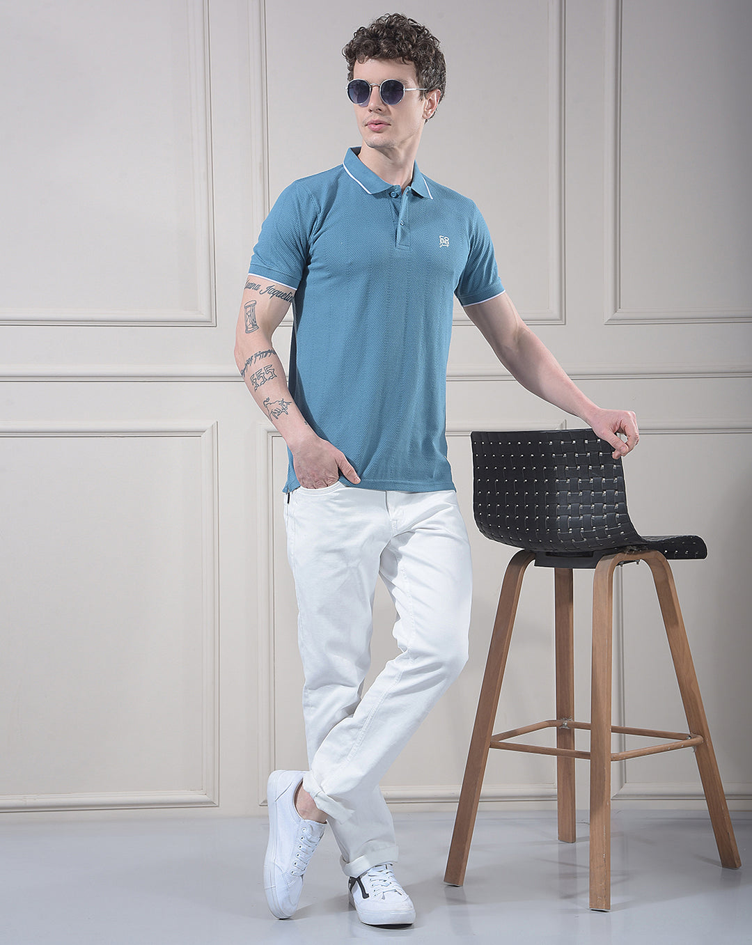 COBB BLUE SOLID POLO NECK T-SHIRT