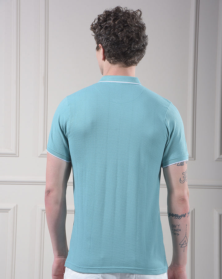 cobb sea green solid polo neck t-shirt