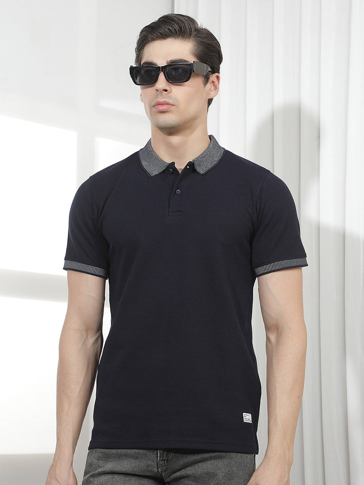 navy blue solid polo t-shirt