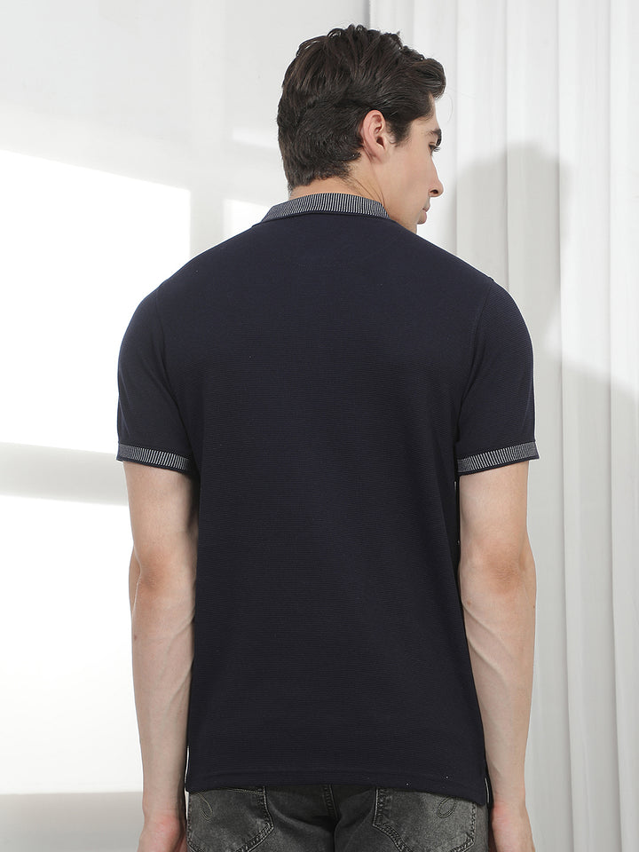 navy blue solid polo t-shirt