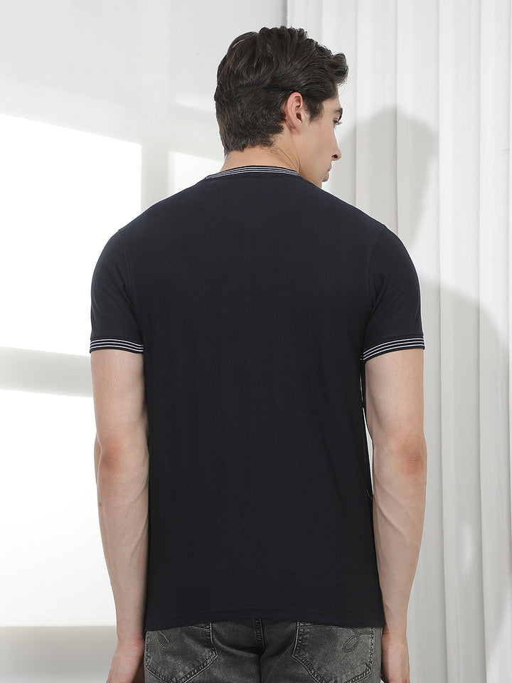 navy blue printed round tees
